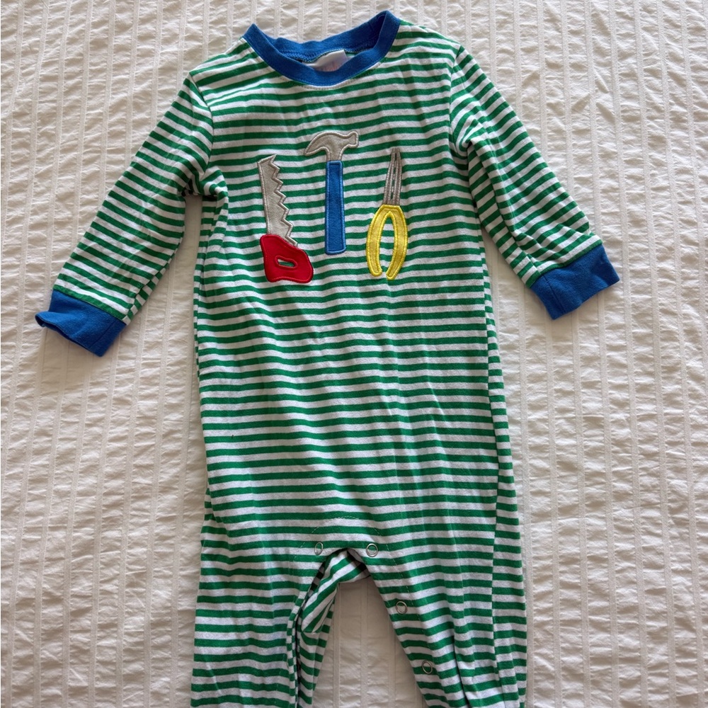 Green Striped Kids One Piece with Tool Design